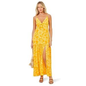 L Space Jenevieve Yellow Floral Maxi Dress Boho Tropical Hawaiian Beach Dress